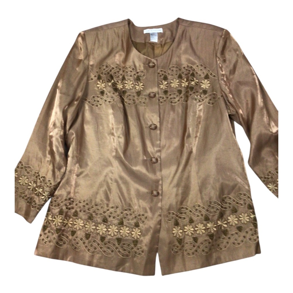Vintage Justin Taylor Embellished Satin Button-Front Jacket 24W Padded Shoulder